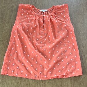 LOFT Tangerine Embroidered Dot Sleeveless Top, Lightweight 100 % Cotton, Sz S